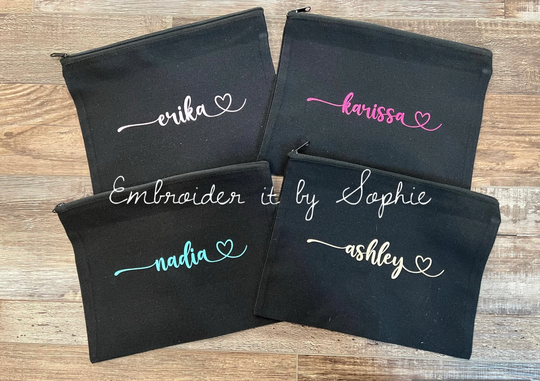 Personalized Cosmetic Pouch/Makeup Bag/9x7 Black Canvas Pencil Pouch/Wedding Party Brides Maids Gifts/Teacher Birthday Gifts/Bridal