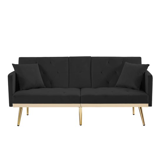 Convertible Folding Futon Sofa Bed, Velvet Upholstered Sleeper Sofa Living Room Loveseat Accent Sofa with Cup Holder Design