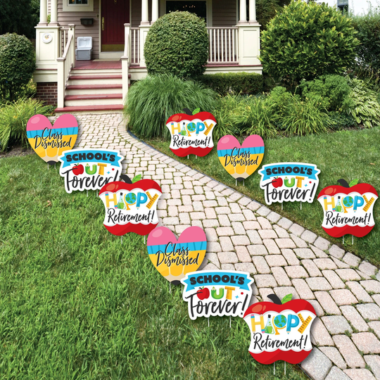 Teacher Retirement - Pencil Apple Lawn Decorations Outdoor Happy Party Yard 10 Piece