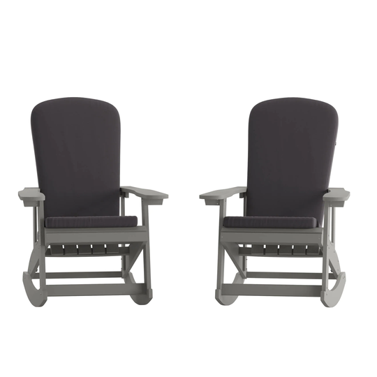 Flash Furniture Savannah Set of 2 Adirondack Rocking Chairs in Gray - 29.5"Wx37.75"Dx39.5"H