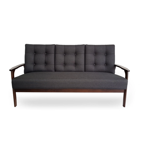 65.5" Black and Brown Contemporary Tufted Back Sofa