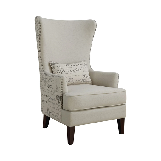 Winged Accent Chair with Script Back in Cream