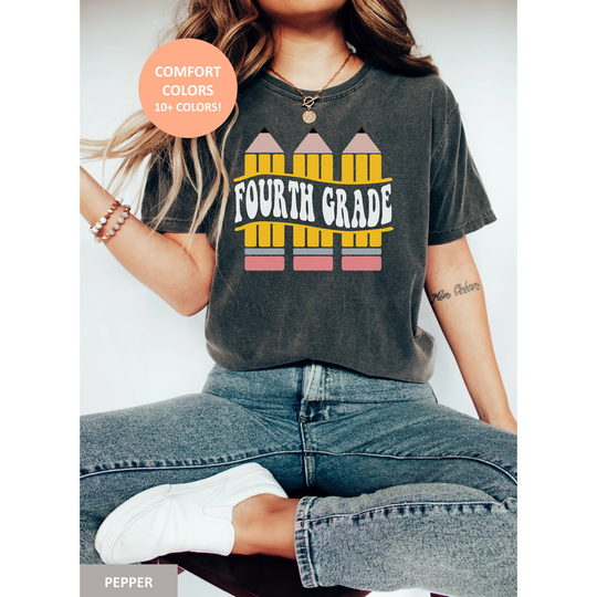 Fourth Grade Pencil Teacher Shirt, Comfort Colors Tee, Back To School Gift For Appreciation, Hello 4Th Teaching Outfit