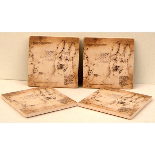 German Shepard Coasters Set of 4 - 4" W x 4" L x 1/4" D.