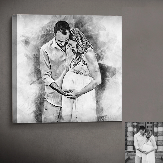 Expecting Parents Gift Custom Pencil Sketch Canvas | Pregnancy Gift, Announcement, New Mom Dad