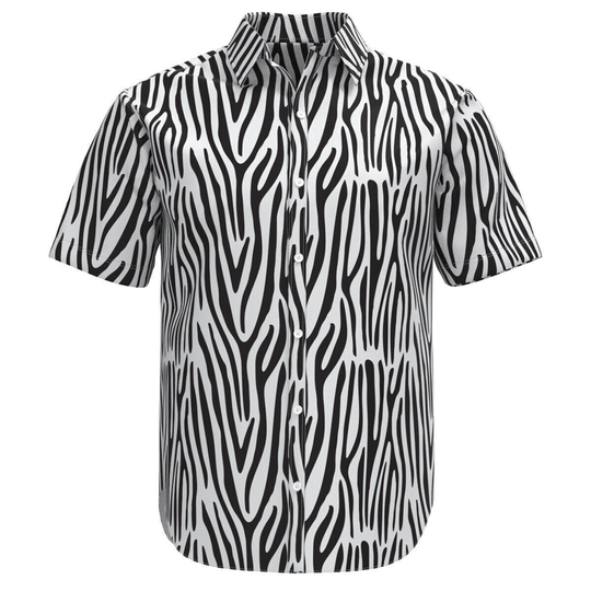 Zebra Stripes Printed Pattern Black White Animal Print Men Women Button Shirt Collar Short Sleeve Costume