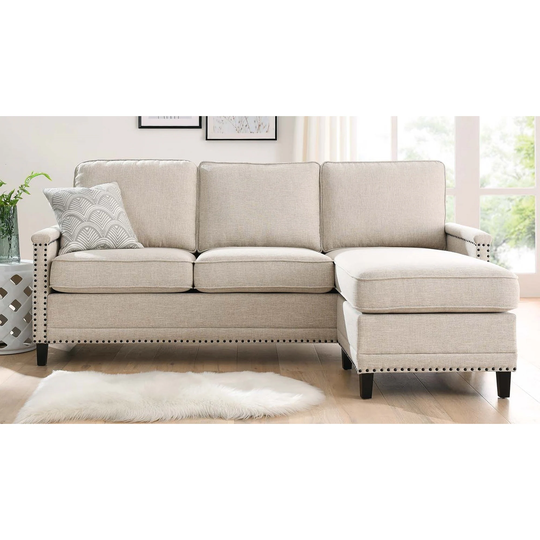 Hermitage Beige Fabric Upholstered Sectional Sofa with Right Facing Chaise