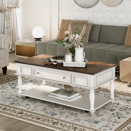 Retro Cocktail Table Coffee Table Easy Assembly Movable with Caster Wheels for Livingroom (Espresso)