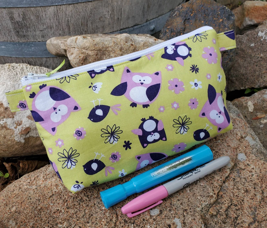 Owl Pencil Case, Girl's Personalized School Supply Bag, Fabric Zipper Cosmetic Bag, Makeup Zipper Pouch