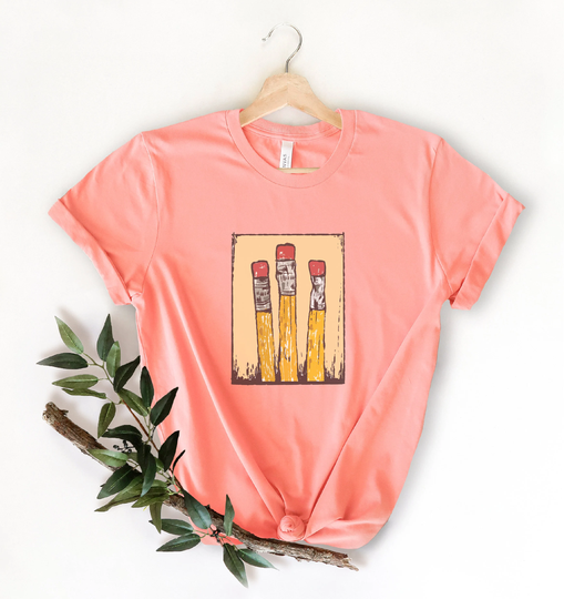 Pencil Print Graphic Shirt, Crafty, Vintage, Retro, Teach Love Inspire, Kindergarten, School Shirts, Teaching, Racerback, Field Trip Shirts