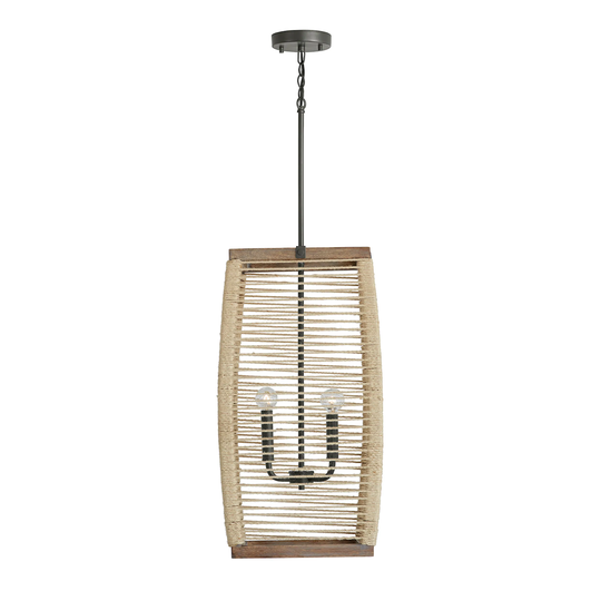 Jacob 4-light Grey Wash/ Iron Silk/ Rattan Foyer Pendant