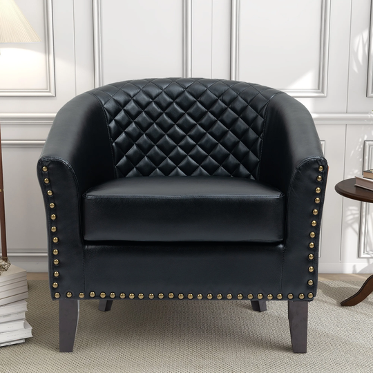 Faux Leather Barrel Accent Chair