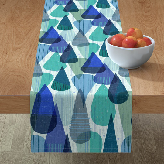 Mid Century Teardrop Table Runner - Retro Mod Rainfall By Friztin Weather Modern Cotton Sateen Spoonflower
