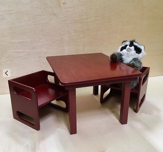 Kids Adjustable Table With 2 Cube Chairs, Custom Stain Montessori Set