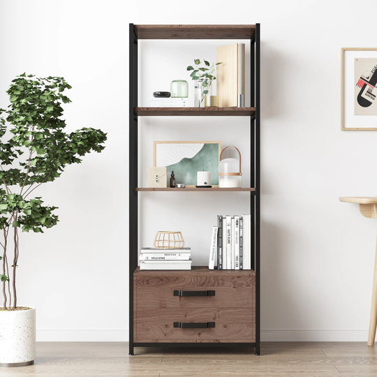 Home Office 4-Tier Bookshelf with 2 Drawers