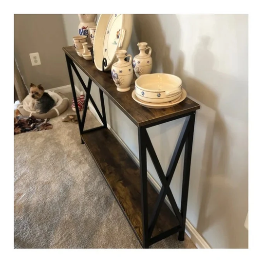 Narrow Console Table With Shelf | Rustic Brown Sofa Hallway Entryway Living Room Wooden Storage Furniture