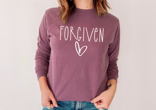 Forgiven Comfort Colors Long Sleeve Shirt, Christian Valentine Cute Valentine's Day Gift For Friend