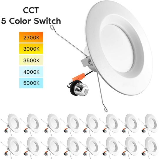 Luxrite 5/6" LED Recessed Retrofit Downlight, Color Selectable 2700K - 5000K, Dimmable, 1100lm, 16-Pack
