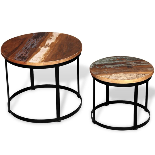 Two Piece Coffee Table Set Solid Reclaimed Wood Round 19.7"