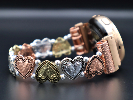 Handmade Three Colors Heart Shape Xoxo Apple Samsung Fitbit Watchband, Custom Size 4, Active 40mm 44mm. Versa 1-2-3, Stretchy Band