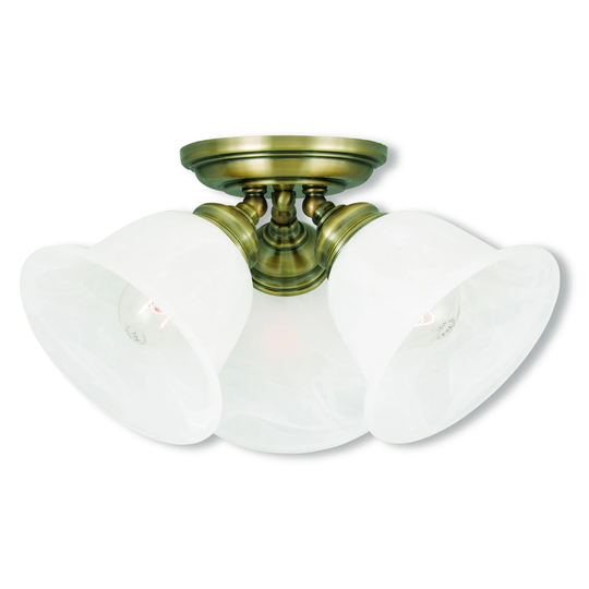 Livex Lighting Essex Antique Brass Three-Light Ceiling Mount Fixture