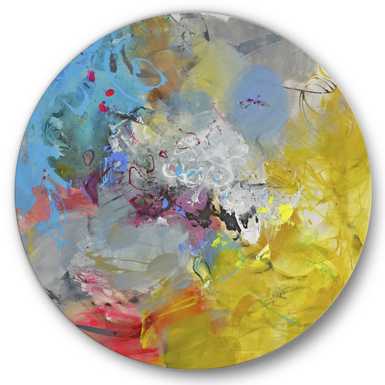Designart 'Blue And Yellow Color Spatters I' Modern & Contemporary Metal Circle Wall Art