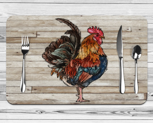 Set Of 4 Everyday Rooster Table Placemats, Rustic Country Spring Table Decor, Farmhouse Home Kitchen Decor