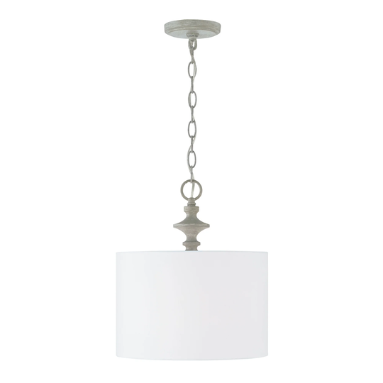Penelope 1-light Painted Grey Drum Pendant w/ White Fabric Shade