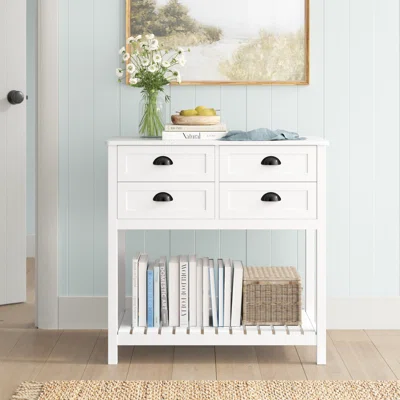 Longshore Tides Console Table Sofa Table Sideboard With 4 Drawers & Slatted Shelf For Kitchen, Entryway, White