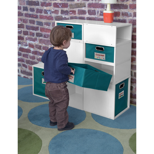 Noble Connect Set of 2 Half-Size Foldable Fabric Storage Bins- Teal