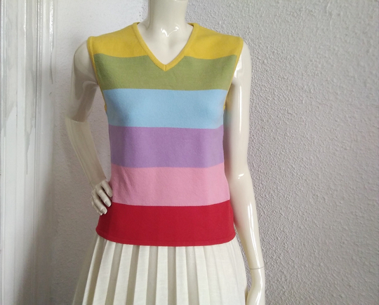 90S Color Block Knitted Top Striped Blouse Multicolor Stretchy Sleeveless Avant Premiere Summer Colorful Raimbow