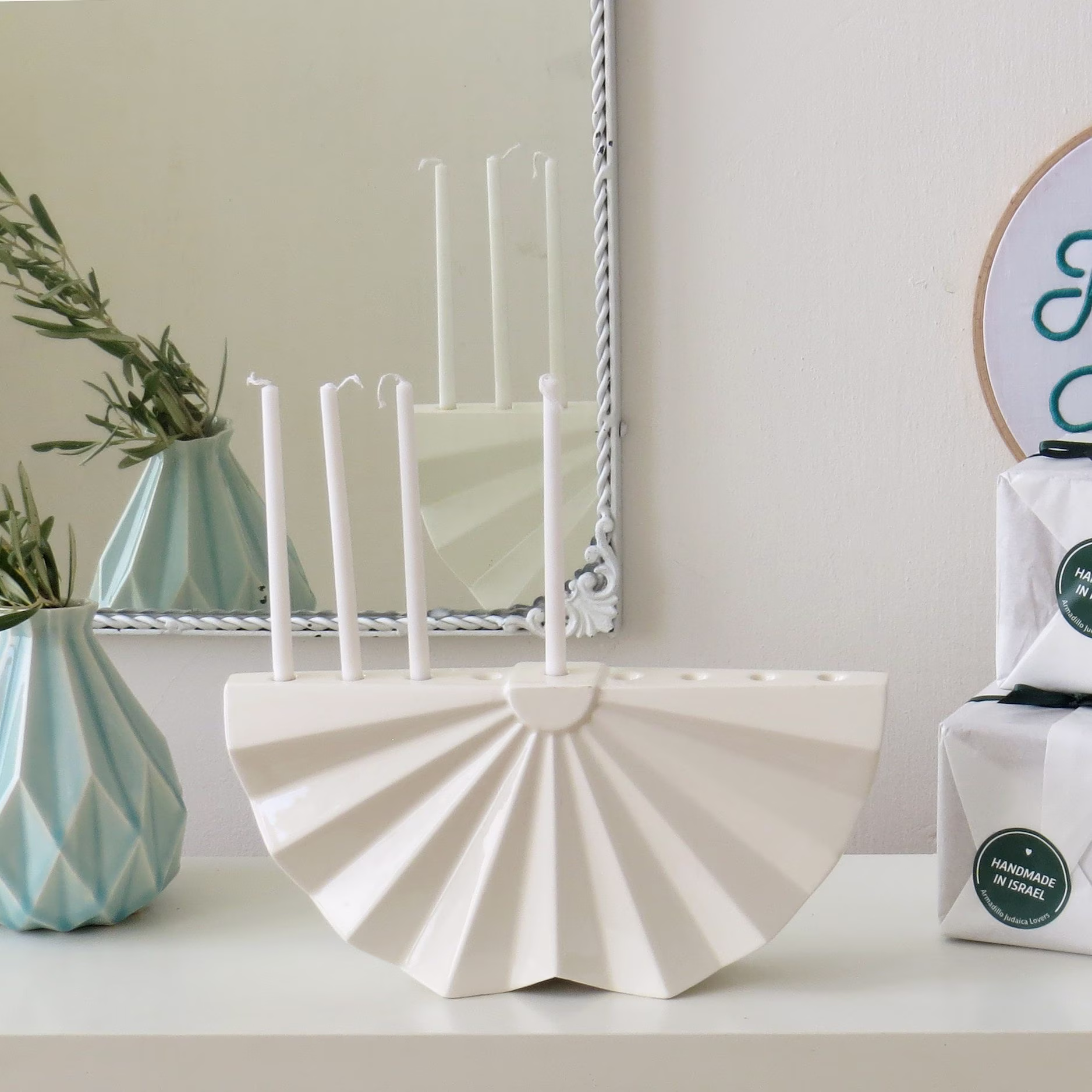 Modern Menorah, Ceramic Menorah, Modern Judaica, Origami Menorah, Jewish Wedding Gift, Hanukkah, Chanukia