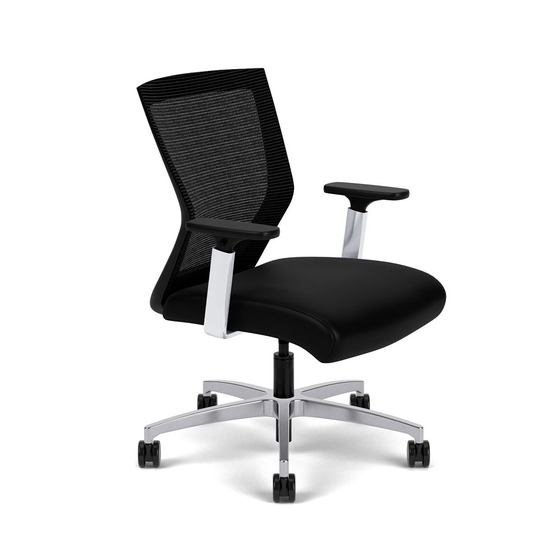 Via Seating Run II, Ergonomic Mid- Back Office Chair, Genuine Leather Seat, Mesh Back, Contract Grade, Polished Aluminum Frame