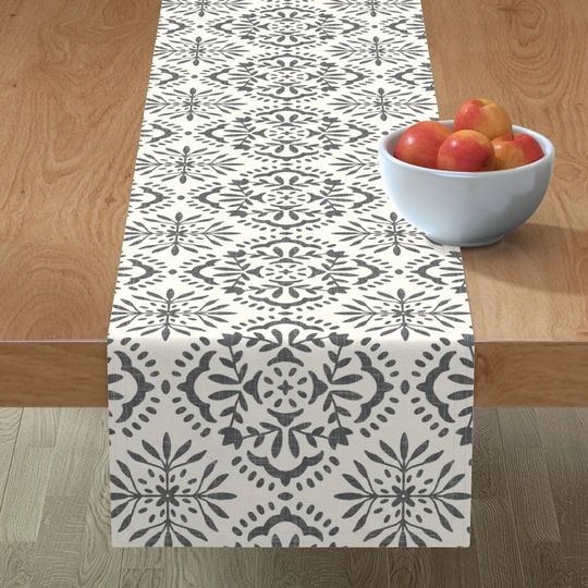 Talavera Table Runner - Southern At Heart By Scarlet Soleil Farmhouse Neutral Gray Beige Cream Cotton Sateen Spoonflower