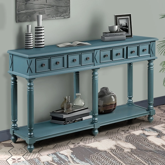 Retro Console Table 58" with 2 Same Size Drawers & Open Bottom Shelf for Storage, Long Entryway Table for Entryway & Living Room