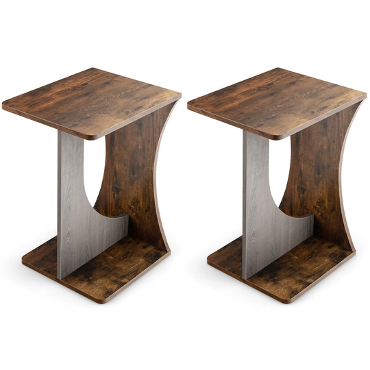 Gymax 2PCS Side Table Sofa Couch Table Compact C-shape End Table Snack