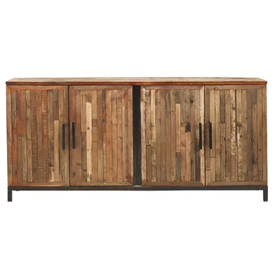 80 Inch Rustic Reclaimed Planks Wood 4 Door Sideboard Server Roma