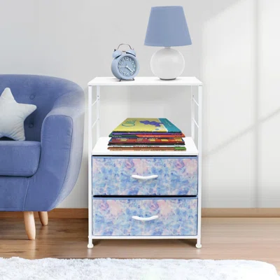 Sorbus Nightstand 2-Drawer Storage Dresser - Bedroom Furniture, Accent End Table Chest, Steel Frame, Wood Shelf & Top,Fabric Bins (Tie-Dye Blue)
