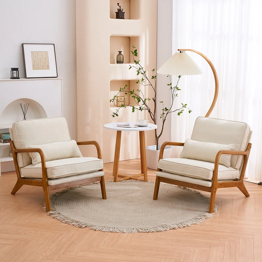 Oak Armrest Upholstered Single Lounge Chair, Indoor Lounge Chair