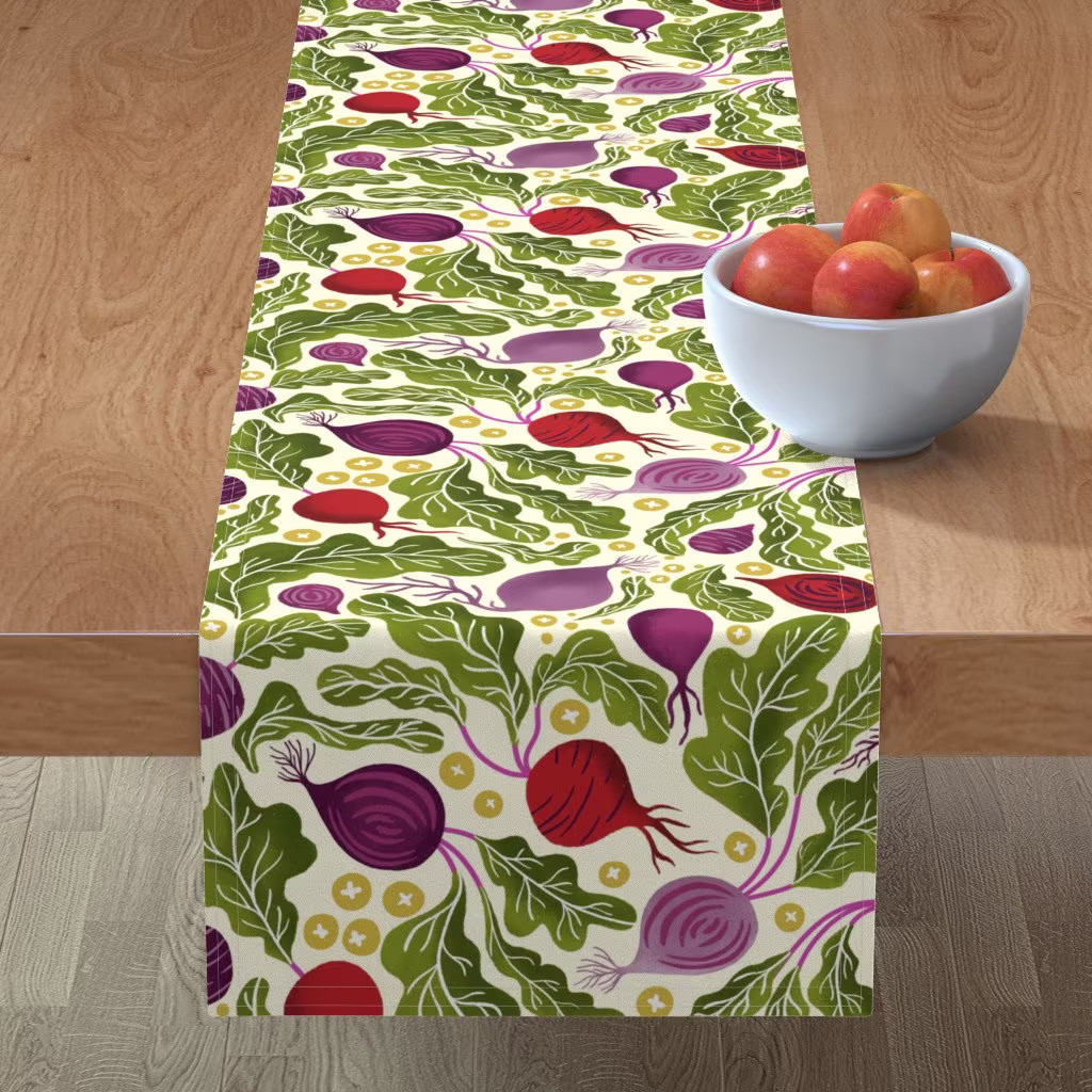 Modern Veggies Table Runner - Beets By Trendy Creation Prints Beetroot Vegetable Garden Summer Cotton Sateen Spoonflower