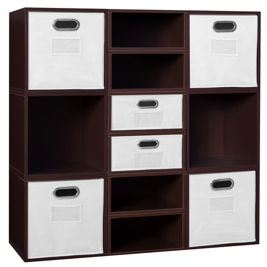 Noble Connect Storage Set- 6 Full Cubes/6 Half Cubes with Foldable Storage Bins- Truffle/White