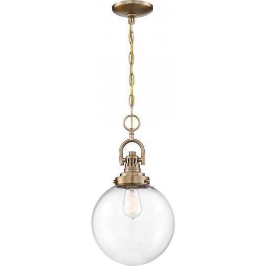 Skyloft 1-Light Pendant Fixture Burnished Brass Finish with Clear Glass