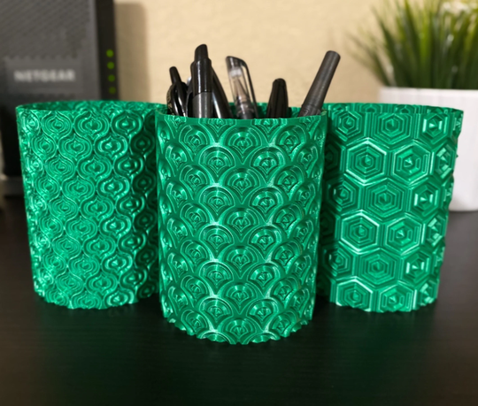 Solid Green Pen Holders | Edgy Pencil Cups 3D Printed Cv Silk