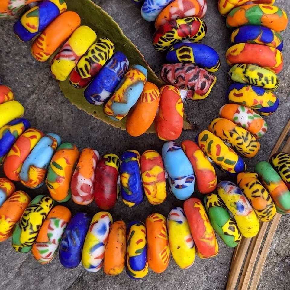 15%off 10mm Multi Colored Krobo African Glass Beads, Recycled 2mm Large Hole Donut Beads From Ghana Africa, For Jewelry Making