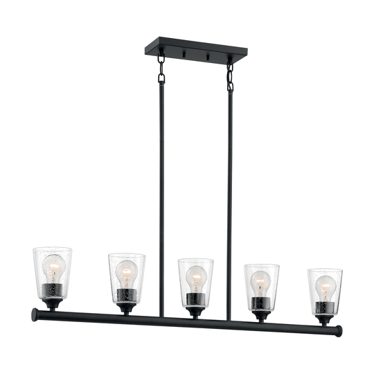 Bransel 5-Light Island Pendant Fixture - Matte Black Finish with Clear Seeded Glass - Matte Black - Matte Black