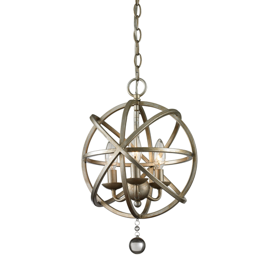 Avery Home Lighting Acadia 3-light Antique Silver/ Clear Crystal Pendant