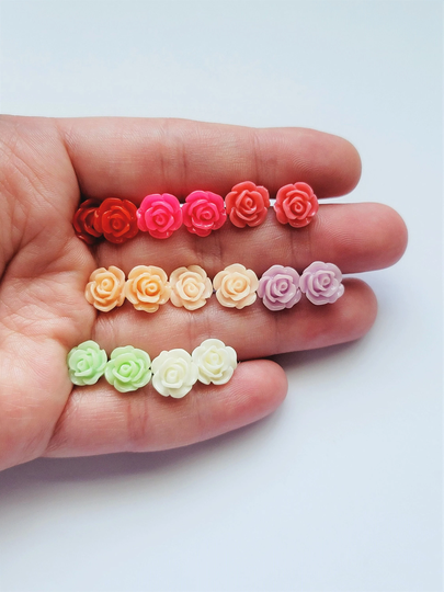 Rose Stud Earrings, Colorful Flower Stainless Steel Studs, Cute Statement Post Acrylic Earrings