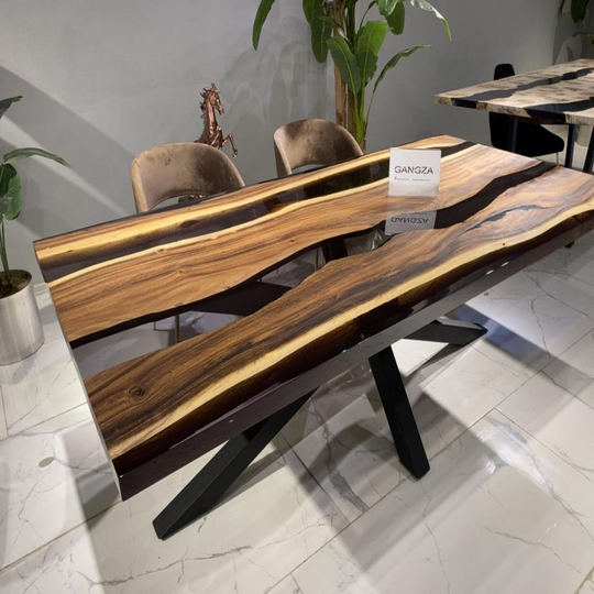 Custom Order Black Epoxy River Table Top | Live Edge Resin Suar Wood