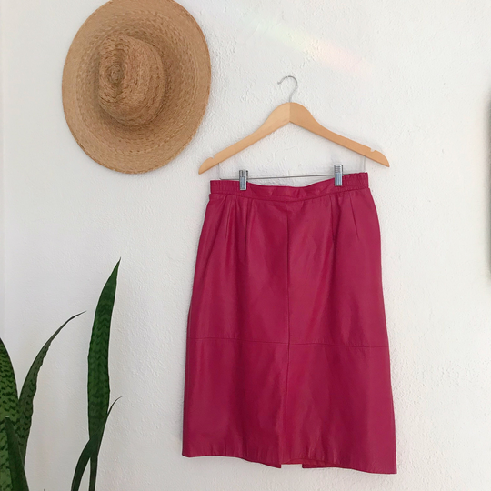 Vintage 80's Raspberry Pink Leather Pencil Skirt
