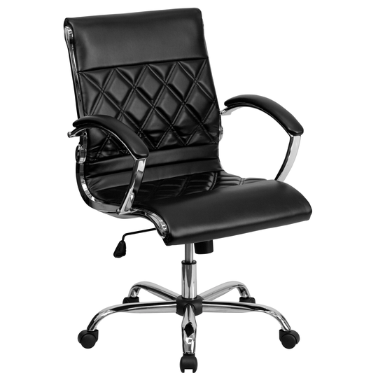 Designer Mid Back Diamond Patterned Black Leather Executive Adjustable Swivel Office Chair
